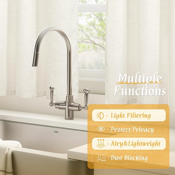 Light Filtering Cream Linen Curtains 48 Inch Length - Image 9