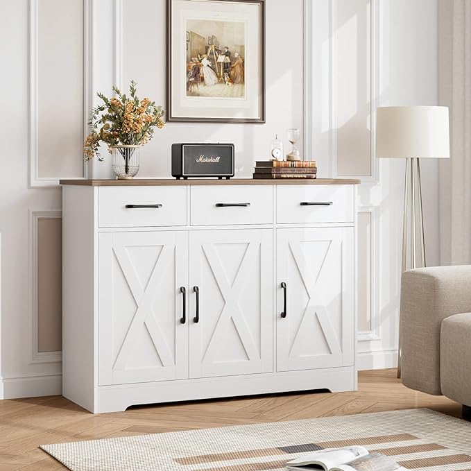 HOSTACK Modern Farmhouse Sideboard Buffet Cabinet, Barn Doors Buffet Storage - Image 2