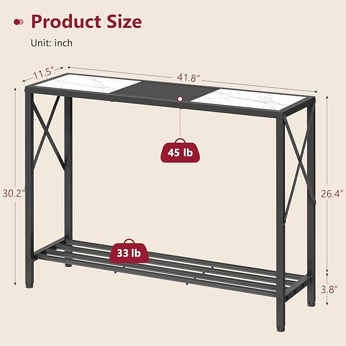 Tajsoon Console Table 41.8”, 2-Tier Entryway Table, Narrow Sofa Table - Image 3