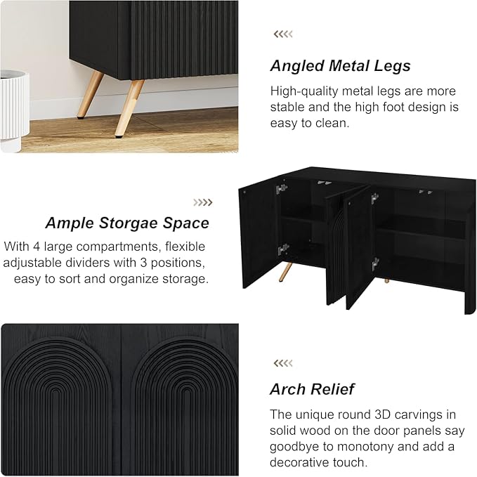 59" Black Arched Sideboard Buffet Cabinet - Image 4
