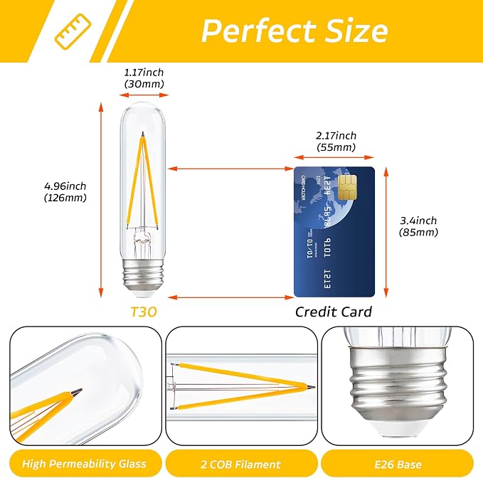 Dimmable E26 T30 T10 LED Bulb Long Tube Light Bulb 4W, Type T Tubular Light - Image 5