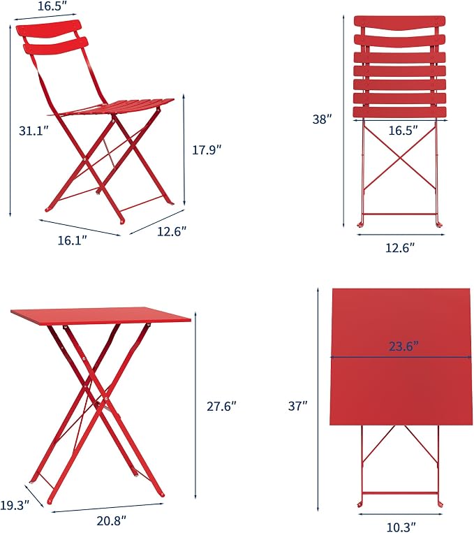 GarveeLife 3 Piece Patio Bistro Set, Folding Patio Bistro Table and Chairs Set - Image 8