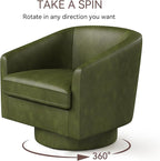 Swivel Barrel Accent Chair, Round Faux Leather Living Room Arm Chairs, Modern - Image 5