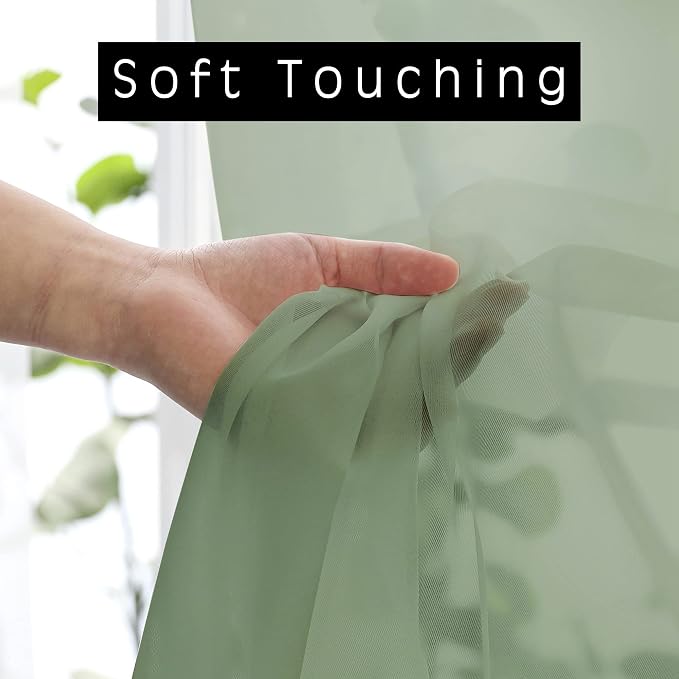 Sage Green Sheer Curtains 72 Inches Long 2 Panels Set, Transparent Voile Sheer - Image 3