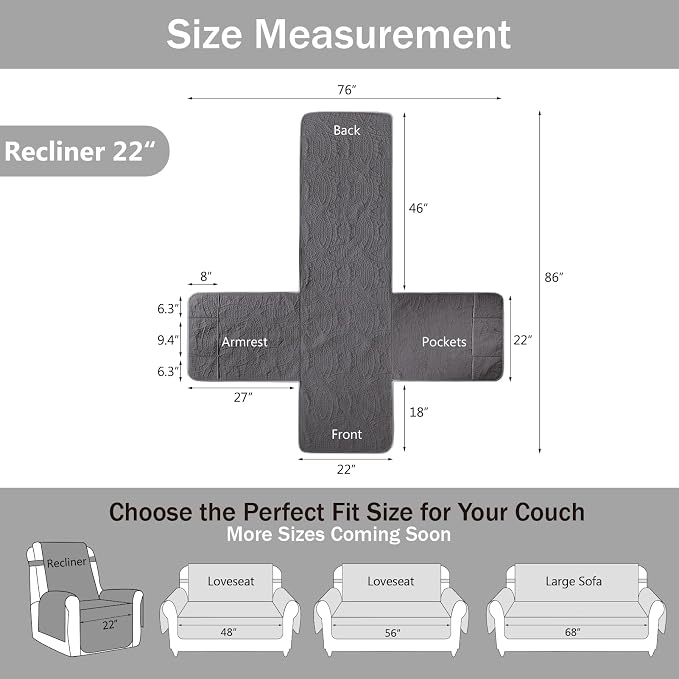 Quilted Recliner Chair Covers, Water-Repellent Recliner Slipcovers, Lazy Boy - Image 6