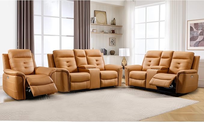 ANJ 3-Piece Faux Leather Power Recliner Sofa Set by ANJ