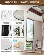 Antok 65" x22” Arched Full Length Floor Mirror, Free Standing/Wall Mount/Leaning - Image 4
