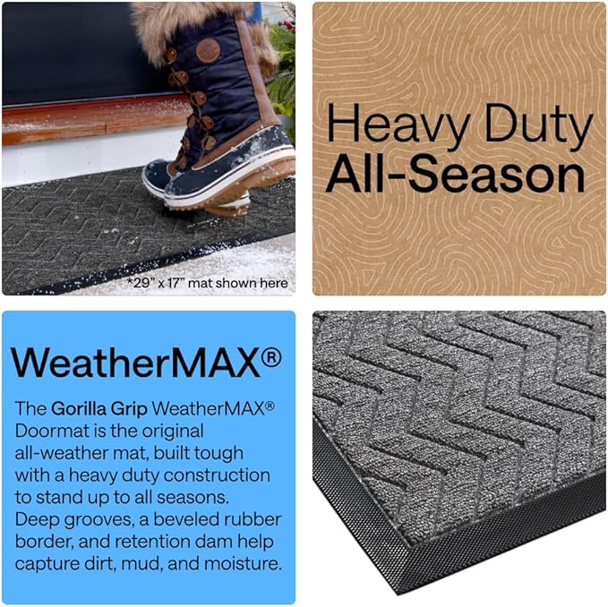 GORILLA GRIP 100% Waterproof All-Season WeatherMAX Doormat, Durable Natural - Image 4