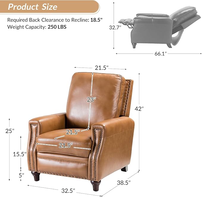 HULALA HOME Genuine Leather Manual Recliner Chair - Image 2