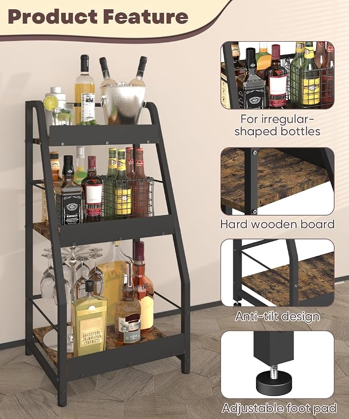 3-Tier Liquor Stand for Home Bar, Trapezoid Freestanding Whisky Bottle Holder - Image 2