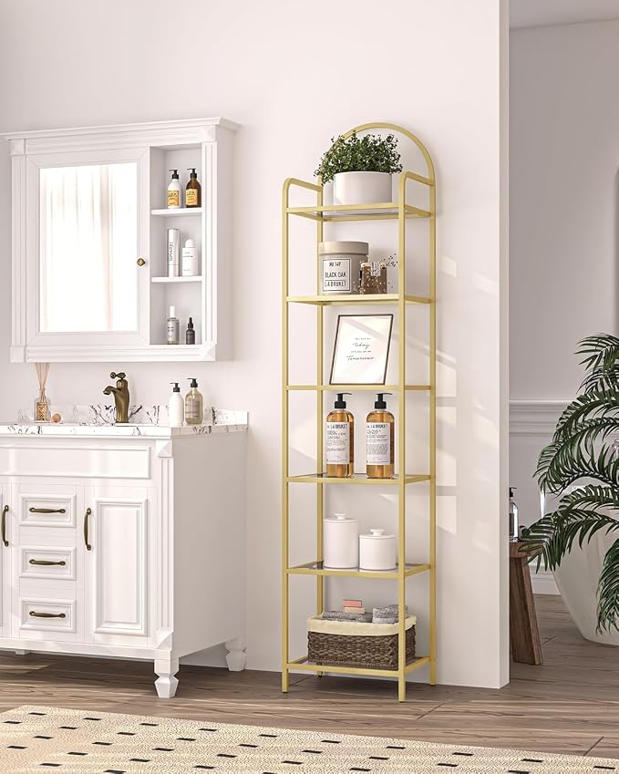 Hzuaneri Bookcase Bookshelf, Tempered Glass Bookshelves, Slim Shelving Unit - Image 7
