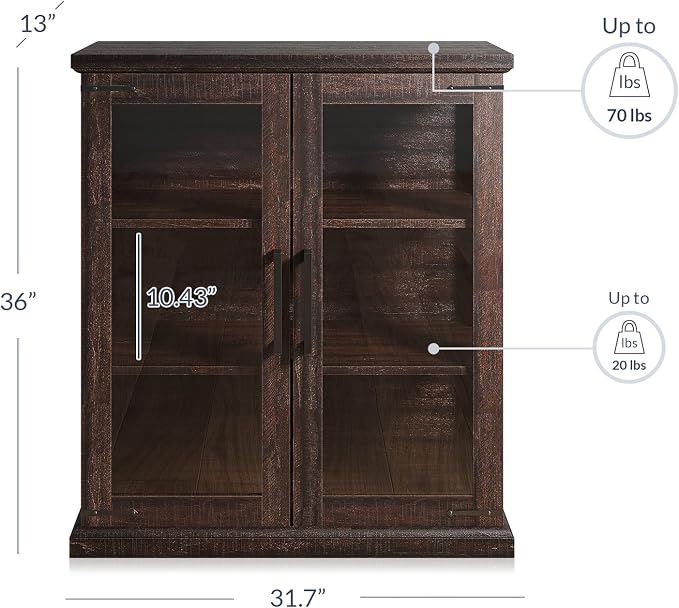 BELLEZE Storage Cabinet with Shelves and Glass Doors - Image 2