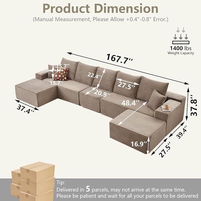 167.7" Sectional Cloud Couch for Living Room, Modular Floor Deep-Seat Sofa - Image 2