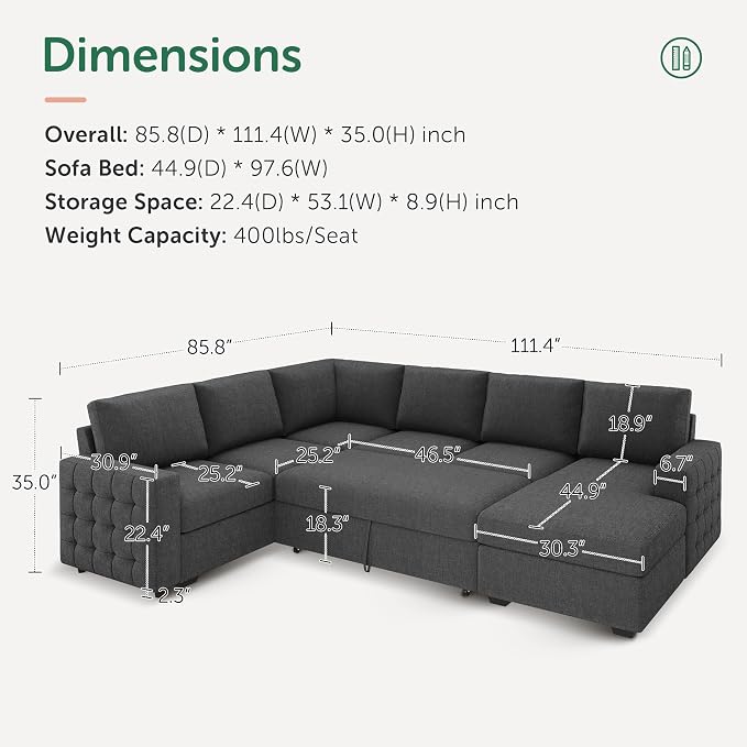 HONBAY Sectional Sleeper Sofa - Image 2