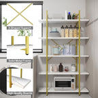5 Tiers Bookshelf Organizer White Faux Marble Shelf, Modern Open Display - Image 4