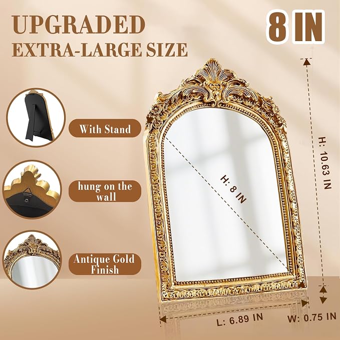 YUSONG Vintage Desk Mirror – 8" Gold Antique Tabletop Mirror - Image 6
