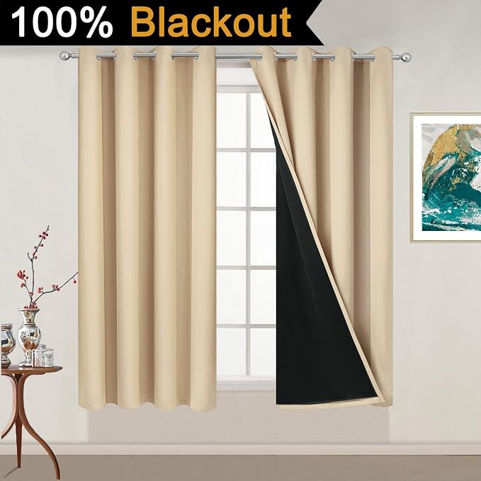 Yakamok Beige 100% Blackout Curtains 54 Inches Long - Image 2