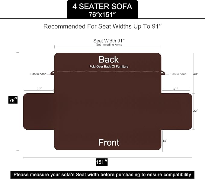 U-NICE HOME 4 Seater Sofa Cover 91''Large Couch Cover, Taupe/Taupe | Washable - Image 6