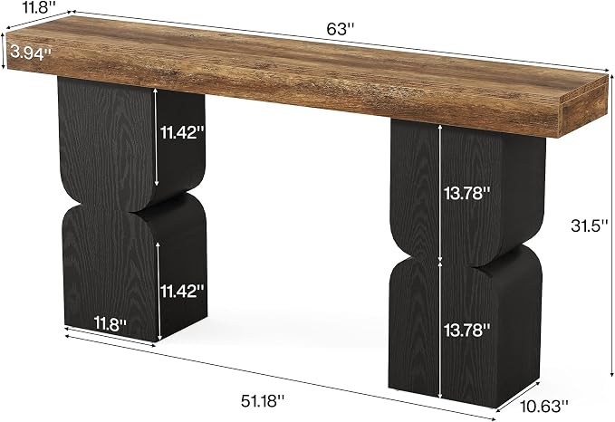 63-Inch Console Table, Heavy-Duty Look, Behind Couch Sofa Table, Color Blocking - Image 2
