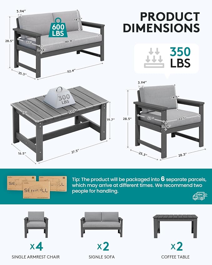 SERWALL 8 Pieces HDPE Outdoor Conversation Sofa Set - Image 5