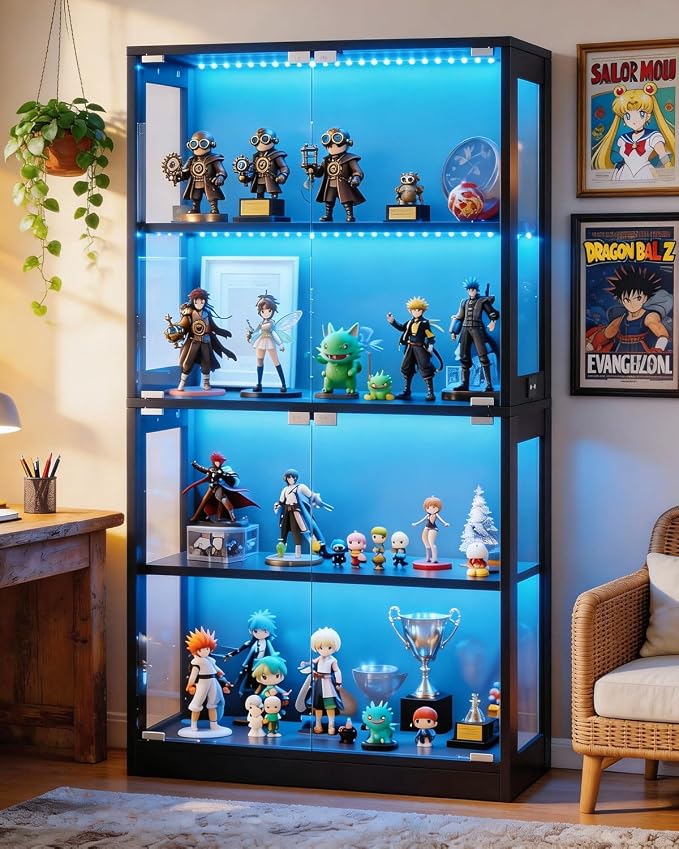Airynee Display Cabinet with Glass Doors, 4-Tier Curio Cabinet with 7 Vibrant 3 by Airynee