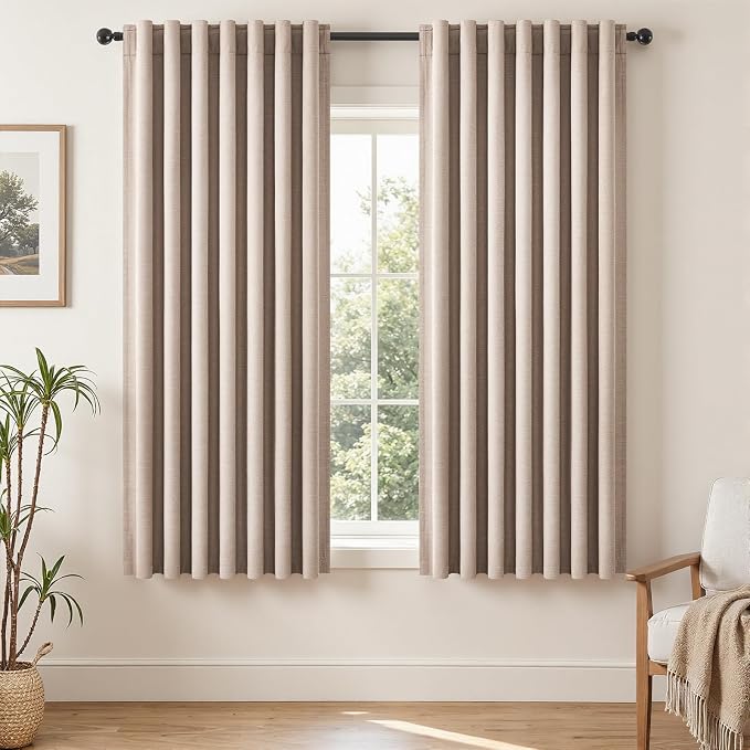 Topfinel Natural Beige Linen Blackout Curtains 2 Panels 63 Inch by Topfinel