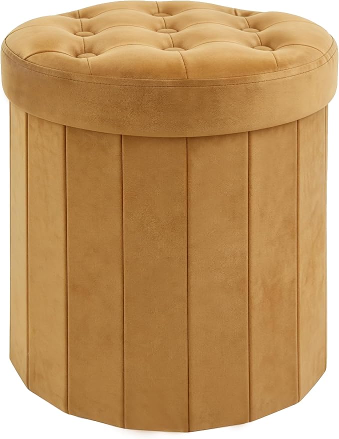 CAROLMADE Round Storage Ottoman, Velvet Folding Footrest Stool by CAROLMADE
