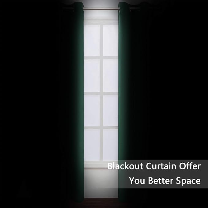 Dark Green Blackout Curtains/42 x 84 Inch/Set of Two Panels Grommet Bedroom - Image 3