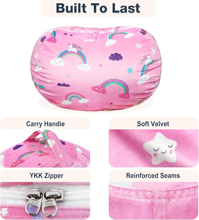 Lukeight Unicorns Stuffed Animals Storage Bean Bag Chair Cover - Image 5