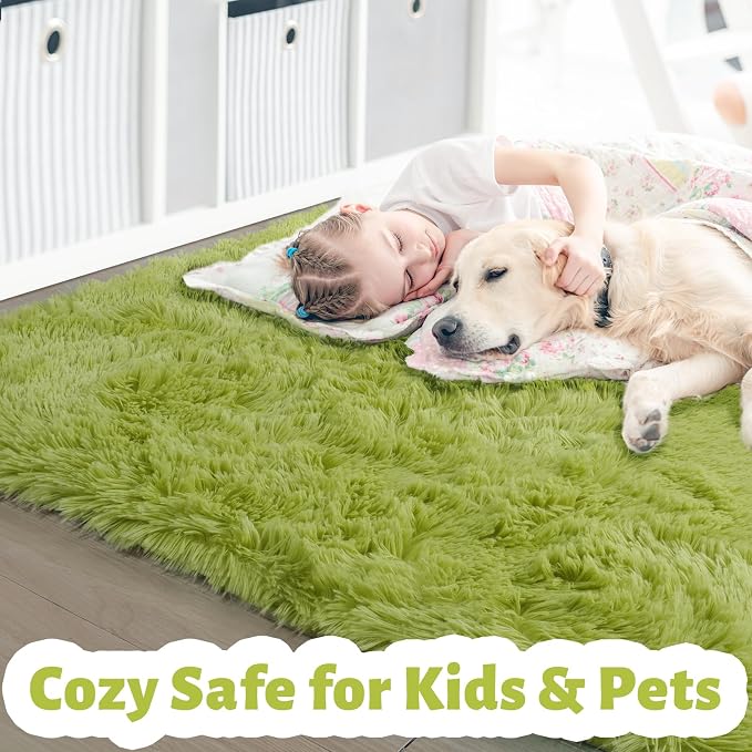 Amdrebio Grass Green Fluffy Area Rug 4x6 - Image 2