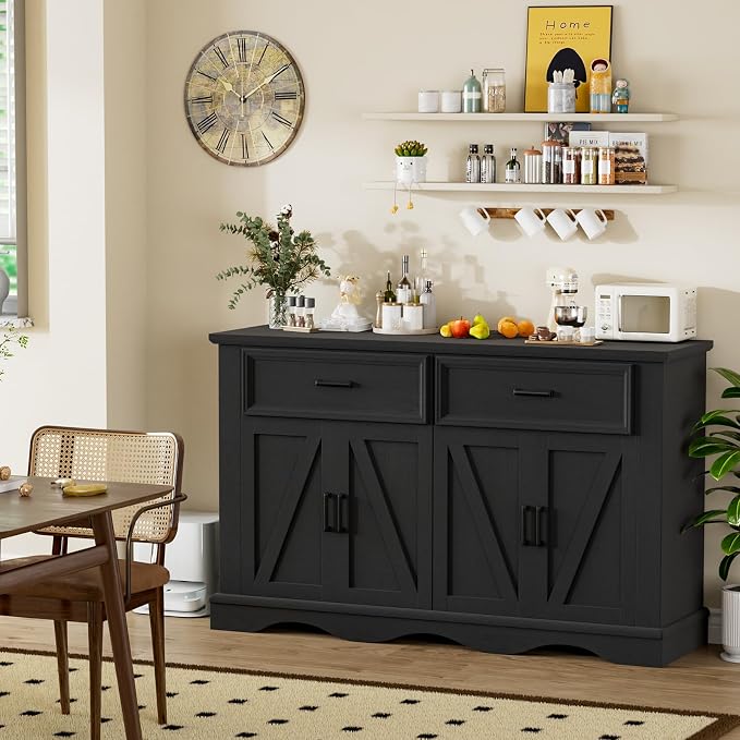 56" Large Wooden Buffet Cabinet - Image 8