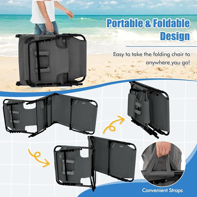 Goplus Tanning Chair, Folding Adjustable Patio Lounge Chair - Image 7