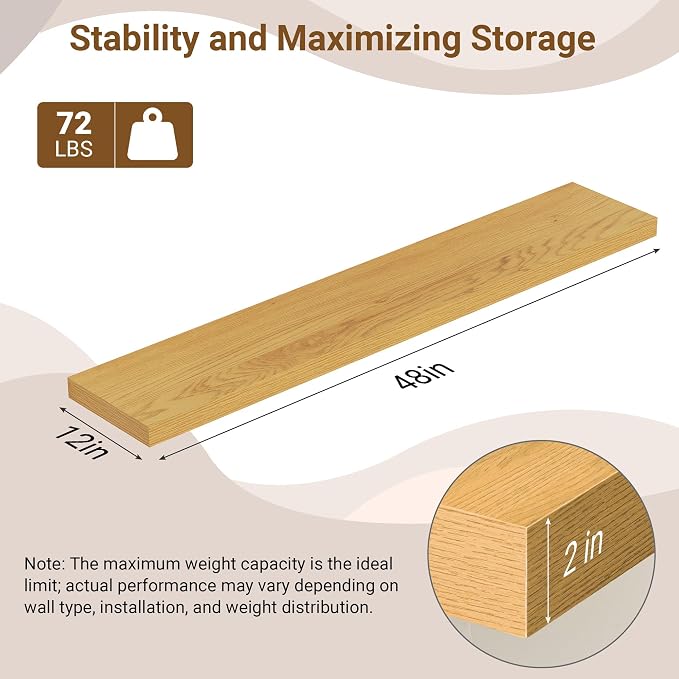 48 Inch Floating Shelves, 12 Inch Deep Floating Shelves - Image 3