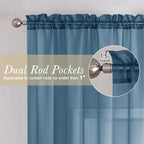 Dusty Blue Sheer Curtains 84 Inches Long 2 Panels, Light Filtering Voile - Image 2