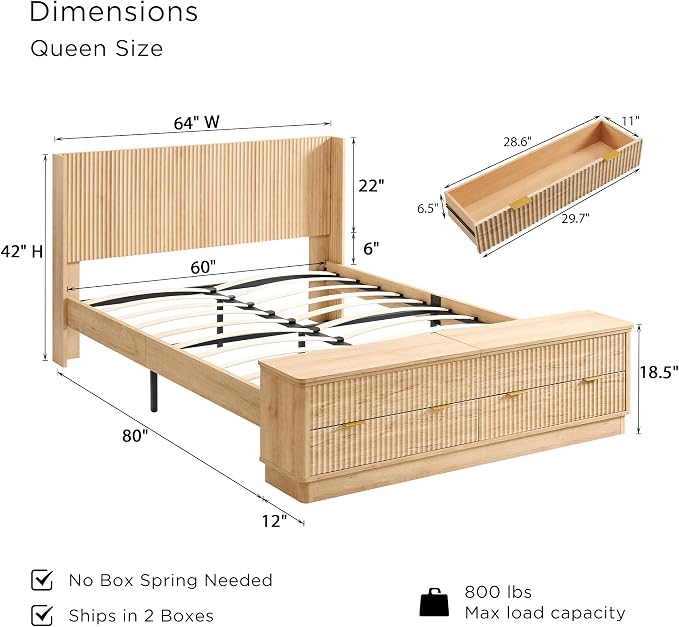 T4TREAM Fluted Queen Size Bed Frame - Image 2