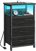 Fixwal Night Stand with Charging Station, LED Nightstand with Fabric Drawers by Fixwal