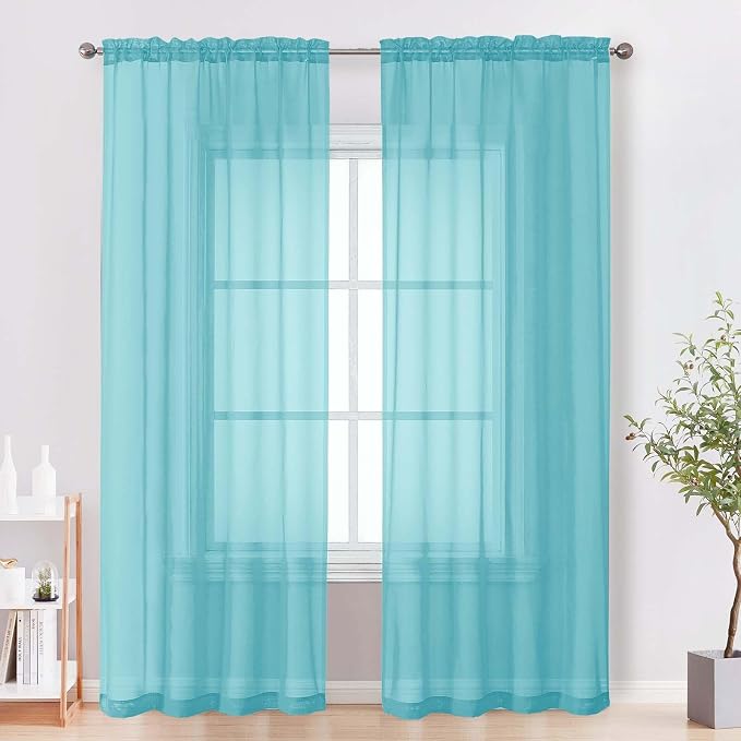 Sheer Curtains 84 Inches Long 2 Panels Set, Light Filtering Transparent by OVZME