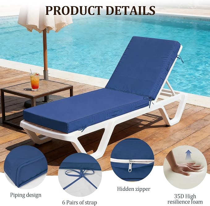 72x21x4in Lounge Cushions for Outdoor Furniture, Outdoor Lounge Chair Cushions - Image 5