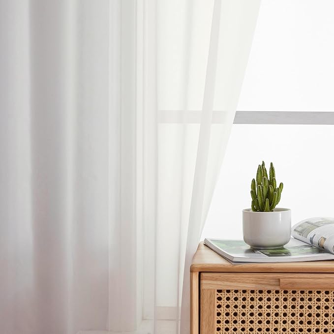 Sheer Curtains 78 inch Length, Ivory Sheer Cutains 2 Panels Set - Image 3