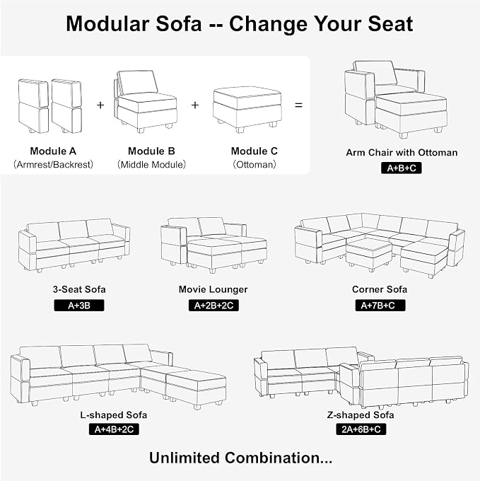 Belffin Fabric Modular Sectional Sofa Storage Ottoman Module Couch Side - Image 5