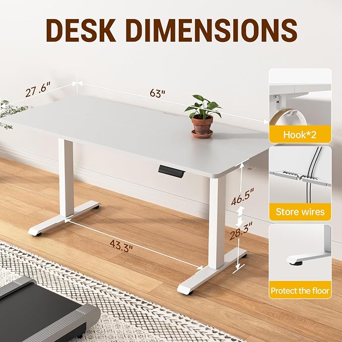 Veken 63x27.6 Inch Large Electric Standing Desk, Heights Adjustable, Sit to - Image 2