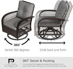 3 Pieces Patio Furniture Set, Outdoor Swivel Glider Rocker, Wicker Patio Bistro - Image 3