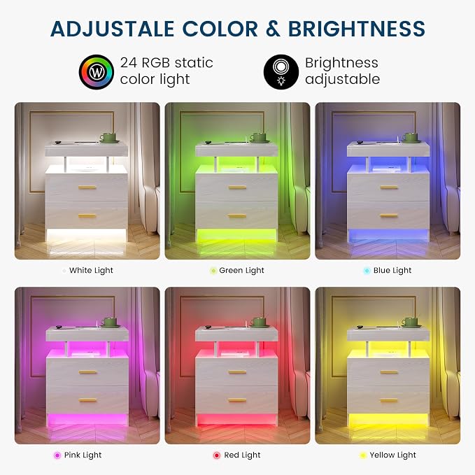 HNEBC Auto LED Nightstand with Wireless Charging Station & USB Ports, High - Image 4