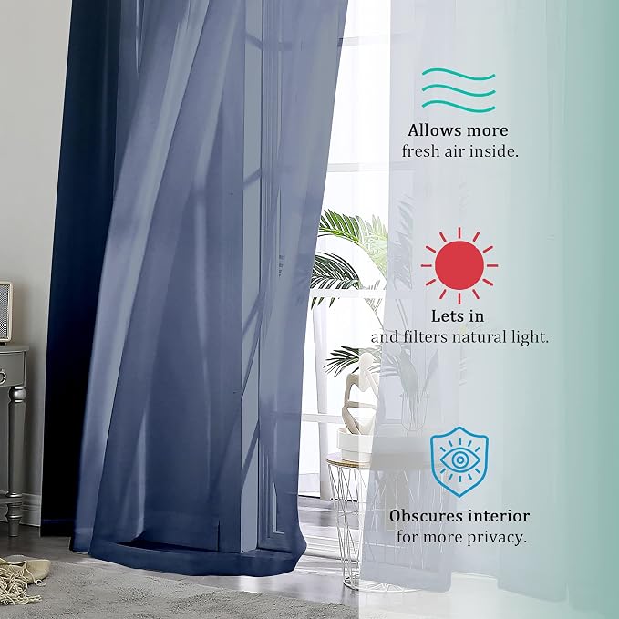 2 Panels Sheer Navy Blue Curtains 72 Inches Length Window Treatment - Image 6