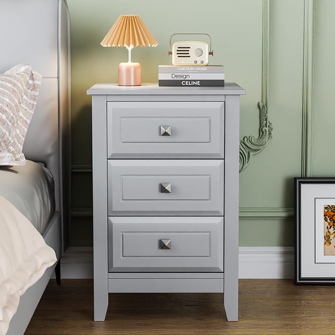 Bonnlo Gray Nightstand with 3 Drawers, Modern Night Stand - Image 9
