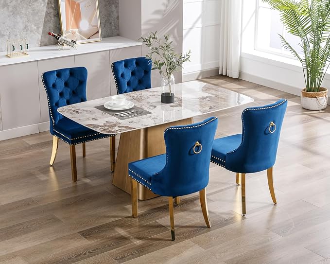 KCC Velvet Dining Chairs Set of 4, Upholstered High-end Tufted Dining Chair - Image 2