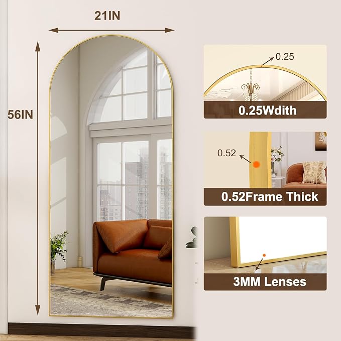 HARRITPURE 56"x21"Full Length Mirror Arch Floor Mirrors - Image 4