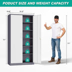 Metal Storage Cabinet with 2 Doors and 6 Shelves, Locking File Cabinet - Image 3