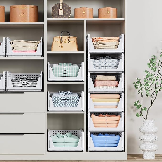 8 Pack Stackable Closet Storage Basket - Image 4