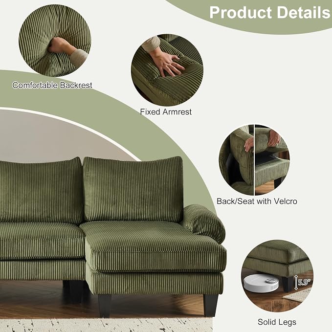 Karl home U-Shape Sectional Sofa Couch 111" Modern 4-Seat Sofa - Image 4